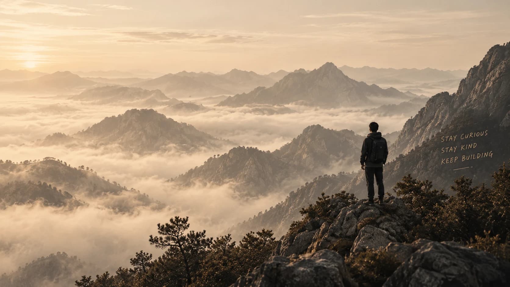 云雾笼罩的层叠山峦